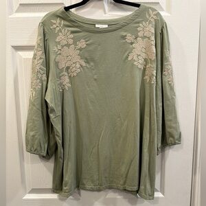 J.Jill embroidered floral 3/4 sleeve blouse size XL EUC